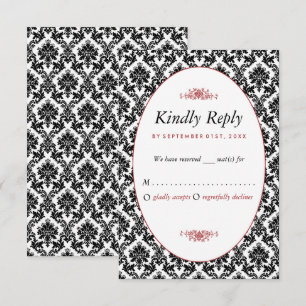 Vintage Red, Black & White Damask bröllop OSA Kort
