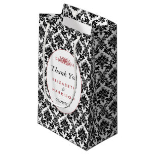 Vintage Red, Black & White Damask Wedding Favor