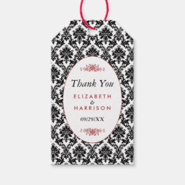 Vintage Red, Black & White Damask Wedding Favor Presentetikett