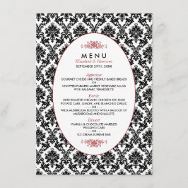 Vintage Red, Black & White Damask Wedding Menu Meny