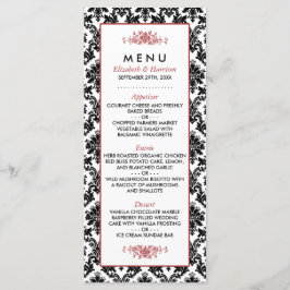Vintage Red, Black & White Damask Wedding Menu Meny