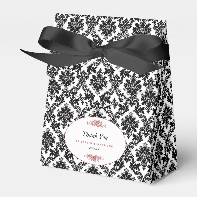 Vintage Red Black & White Damask Wedding Presentaskar (Framsidan Sidan)