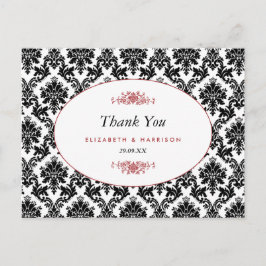 Vintage Red Black & White Damask Wedding Tack Vykort