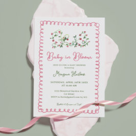 Vintage Red Blommigt Baby in Bloom Girl Baby Showe Inbjudningar