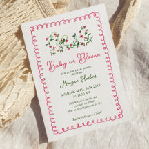 Vintage Red Blommigt Baby in Bloom Girl Baby Showe