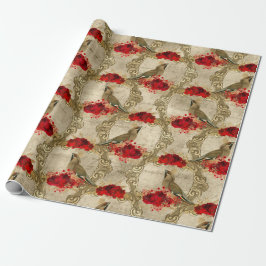 Vintage Red Blommigt Bird-jul Presentpapper