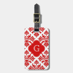 Vintage Red Blommigt Damask #3 med Monogram LG Bagagebricka