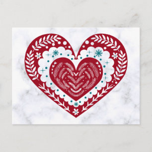 Vintage Red Blommigt Heart Kärlek Vykort