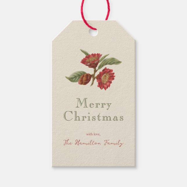Vintage Red Blommigt Helgdag Anpassningsbar Presentetikett (Framsidan)