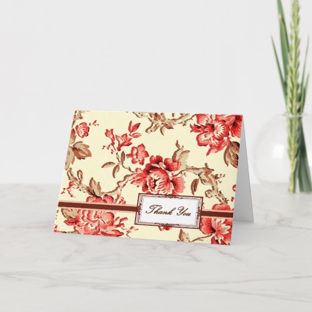 Vintage Red Blommigt Print Tack Kort (Framsida)