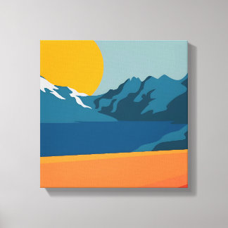 Vintage Red & Blue Mountain Art - Retro Ligcape Canvastryck