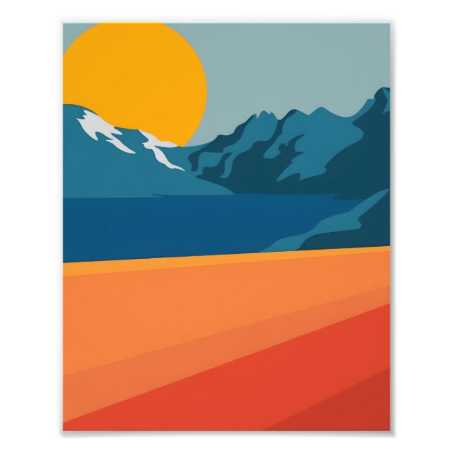 Vintage Red & Blue Mountain Art - Retro Ligcape Fototryck (Framsidan)