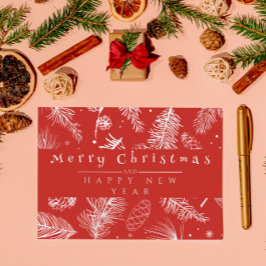 Vintage Red Botanical Line Art God jul Julkort