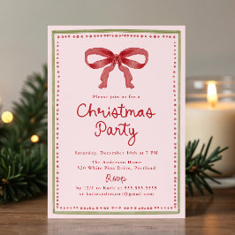 Vintage Red Bow Blush Pink Christmas Party Inbjudningar