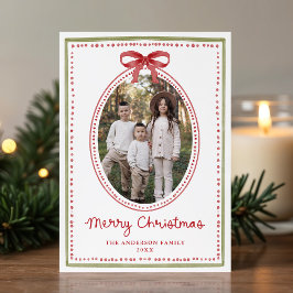 Vintage Red Bow Christmas 2 Photo Julkort