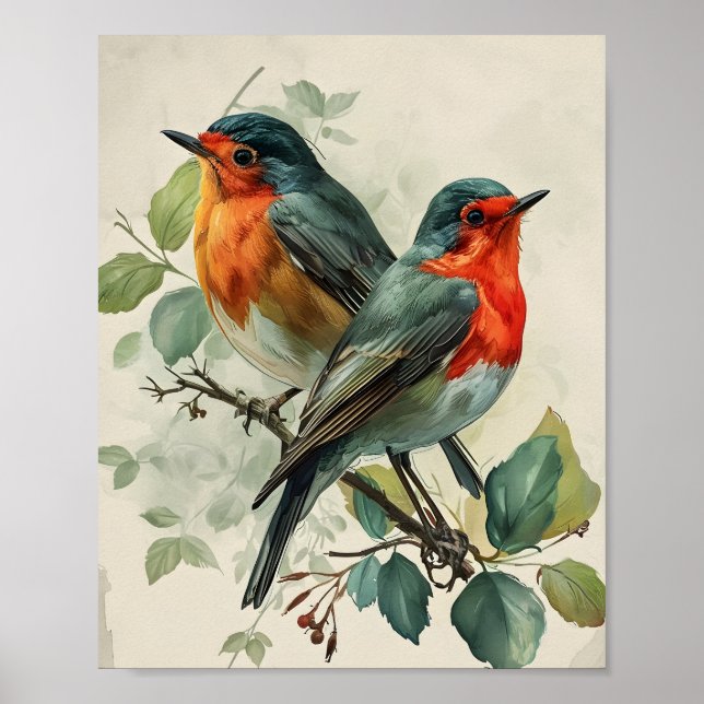 Vintage Red-Brestat Robin Poster (Framsidan)
