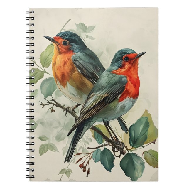 Vintage Red-Brested Robin Postcard Anteckningsbok (Framsidan)