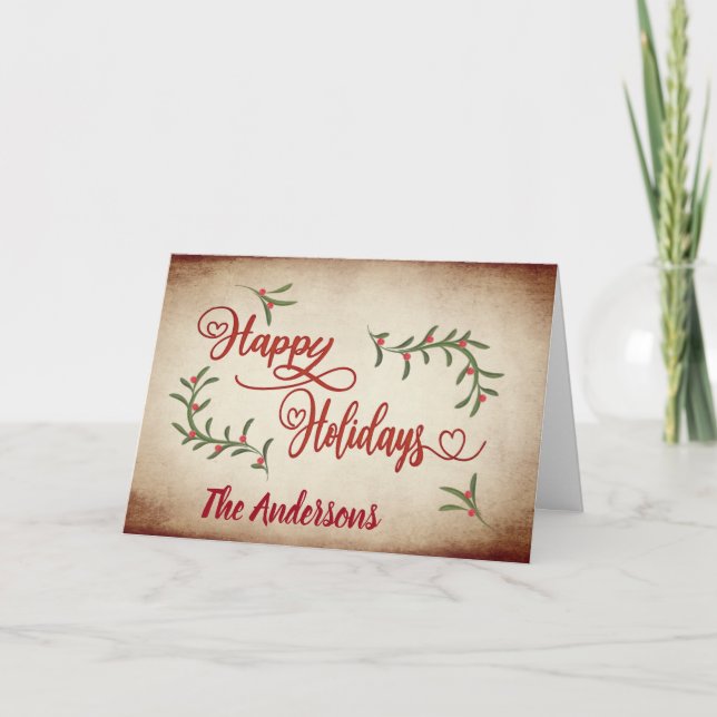 Vintage Red calligraphy Glad helg holly (Framsida)