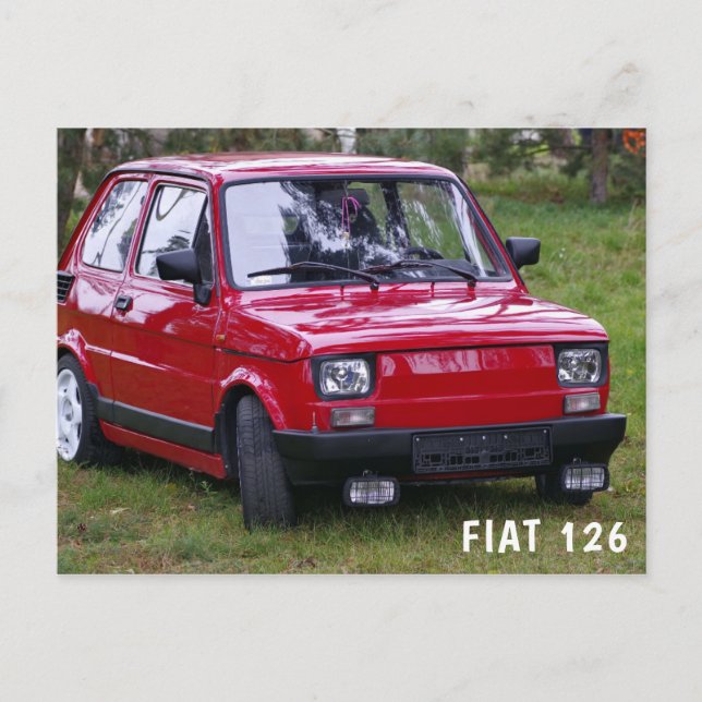 Vintage Red Car | Fiat 126 Vykort (Framsida)