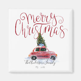 Vintage Red Car-julgranen Magnet