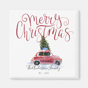 Vintage Red Car-julgranen Magnet
