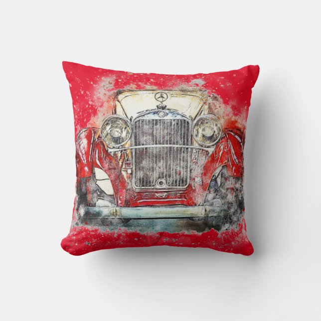 Vintage Red Car Kudde (Framsida)