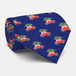 Vintage Red Car med Julgran Blue Helgdag Slips