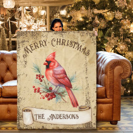 Vintage Red Cardinal God jul Fleecefilt