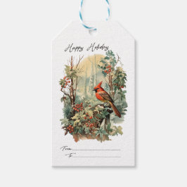 Vintage Red Cardinal Holly Berries Gräs jul Presentetikett