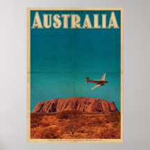 Vintage Red Center Australia Travel Poster