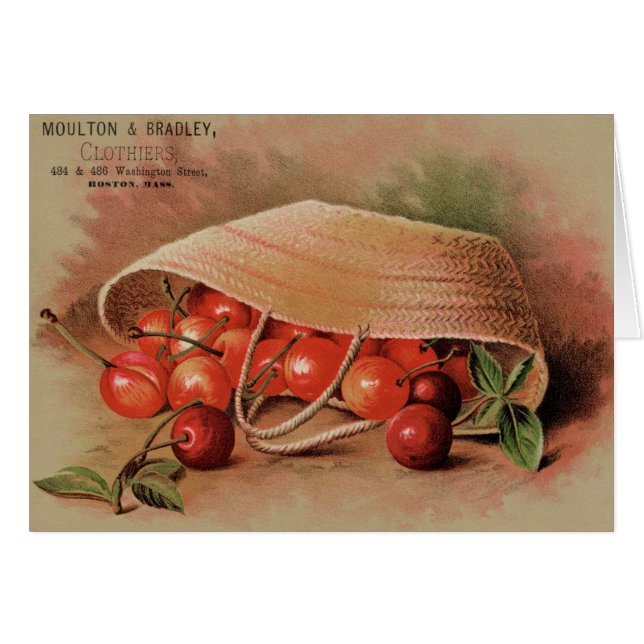 Vintage Red Cherries i Basket OBS Kort (Framsidan Horizontal)