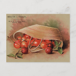 Vintage Red Cherries i Basket Vykort