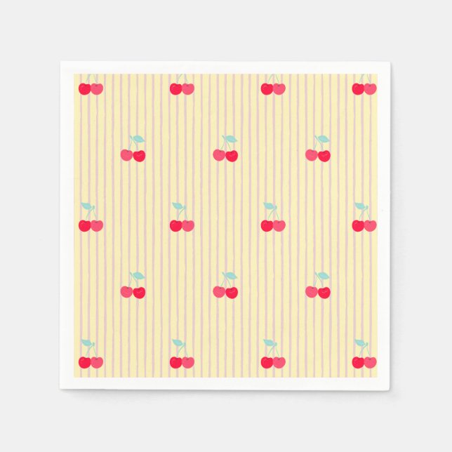 Vintage Red Cherries & Stripes Retro Pop Pappersservett (Framsidan)