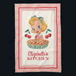 Vintage Red Cherry Gingham Kitchen Towel Kökshandduk<br><div class="desc">An personalized vintage girl with cherries decorates this kitchen towel. Personalize it with your name. Makes a cute gift for a friend. Great for birthdays,  Christmas gifts,  etc. Designed for you by Blackberry Boulevard.</div>