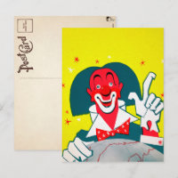 Vintage Red Clown Postcard