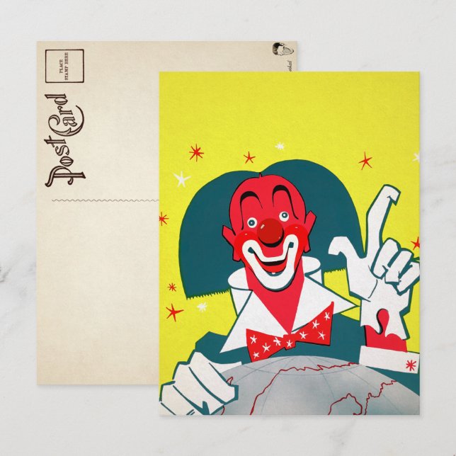 Vintage Red Clown Postcard Vykort (Fram/baksida)