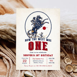 Vintage Red Cowboy Rodeo 1:a födelsedagen Inbjudningar