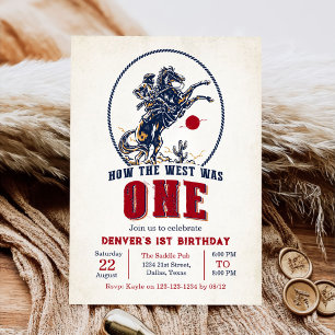 Vintage Red Cowboy Rodeo 1:a födelsedagen Inbjudningar