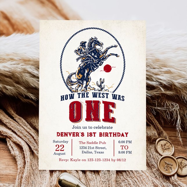 Vintage Red Cowboy Rodeo 1:a födelsedagen Inbjudningar (Skapare uppladdad)