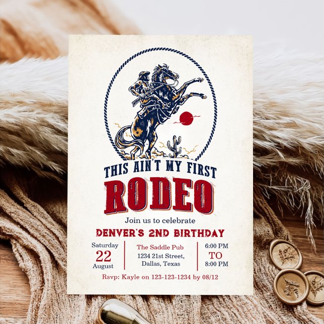 Vintage Red Cowboy Rodeo 2:a födelsedagen Inbjudningar (Skapare uppladdad)