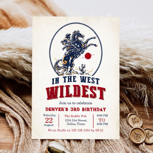 Vintage Red Cowboy Rodeo 3:e födelsedagen Inbjudningar