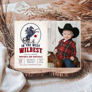 Vintage Red Cowboy Rodeo 3:e födelsedagsfoto Inbjudningar