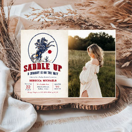 Vintage Red Cowboy Rodeo Baby Shower Photo Inbjudningar