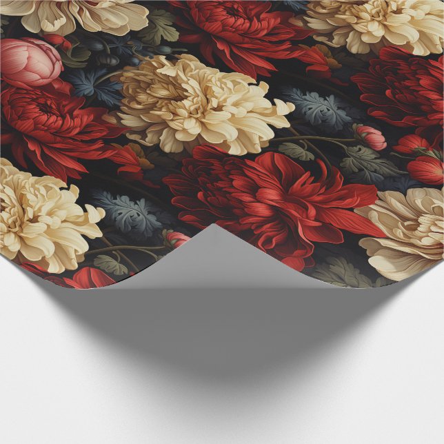 Vintage Red & Cream Peonies Flowers & Greenery Presentpapper (Hörn)