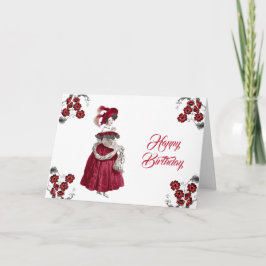 Vintage Red Dam Blommigt Elegant Birthday Kort