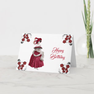 Vintage Red Dam Blommigt Elegant Birthday Kort