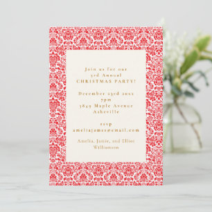 Vintage Red Damask Festive jul Party Inbjudningar