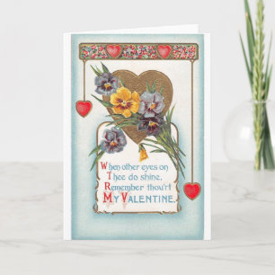 Vintage Red Dangle Hearts & Violets Valentine Helgkort