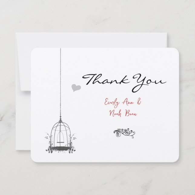 Vintage Red-depåer för fågelburk Bröllop Tack (Framsida)