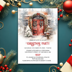 Vintage Red Dubbla Doors jul Party Julkort